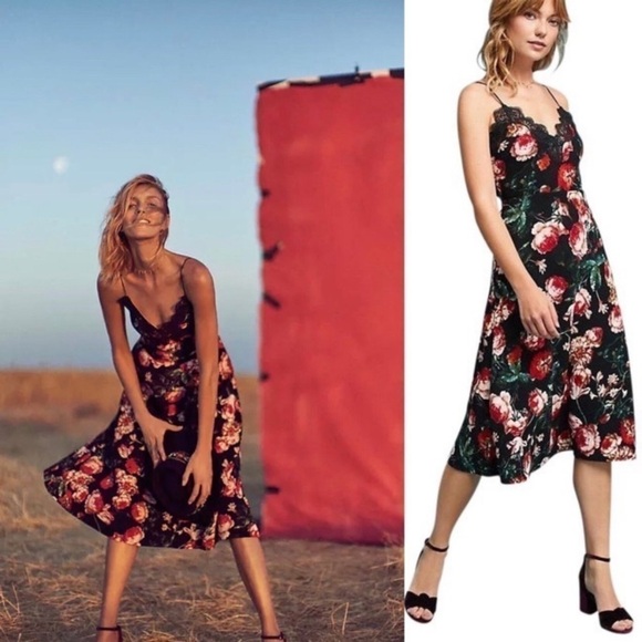 FOXIEDOX strappy midi dress floral print lace detail adjustable straps - Picture 12 of 14